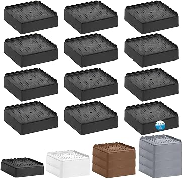 Bed Risers 1 inch, 2 inch, 3 inch, 4 inch Heavy Duty, Adjustable Furniture Riser for Table Desk Couch Sofa Chair Recliner Leg Frame Dorm, Stackable Bed Raisers Blocks Black 12 Pack, 1 inch