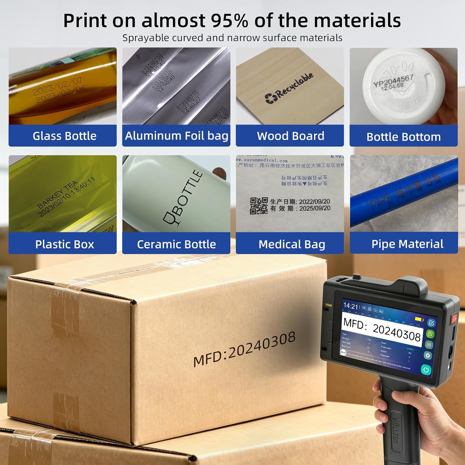 WILLITA 0.5 Inch Portable Handheld Inkjet Printer Gun Newly Upgraded with 5 Inch Capacitive Touchscreen Mini Hand Held Printer for Text Date GS1 Barcode QR Code Batch Number Logo Image On Any Surface