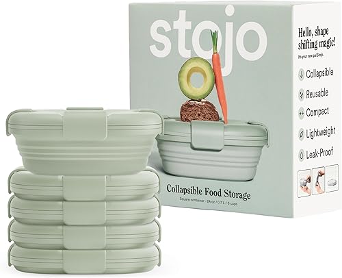 Miniatura 27 de STOJO Caja de sándwiches plegable – 24 onzas, recipiente reutilizable de almacenamiento de alimentos, cuenco de silicona para alimentos Aguamarina