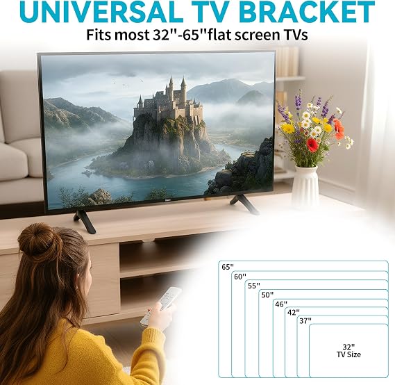 2 Pcs TV Stand Legs, Universal TV Legs Compatible, Table Top TV Stand Base Replacement Bracket with Samsung LG Sharp TVs Most 32-65 inch, Includes Installation Tool