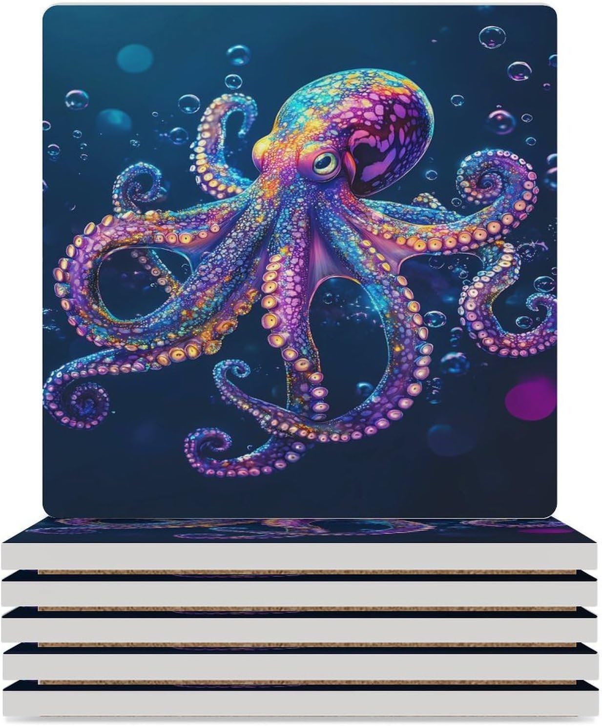 Octopus Ocean Ceramic Coasters Square Drinks Coaster Coffee Table Decor Table Coaster for Home Bar