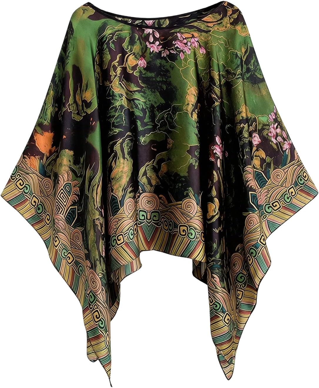 Floerns Women's Floral Crew Neck Poncho Shrug Asymmetrical 3/4 Sleeve Wraps Shawls