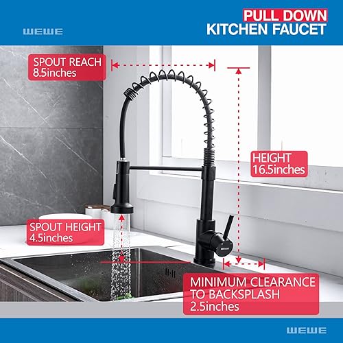 Miniatura 109 de WEWE Llave de cocina dorada cepillado con pulverizador desplegable, llave con resorte de latón/acero inoxidable, un mango, con placa de cubierta, 1