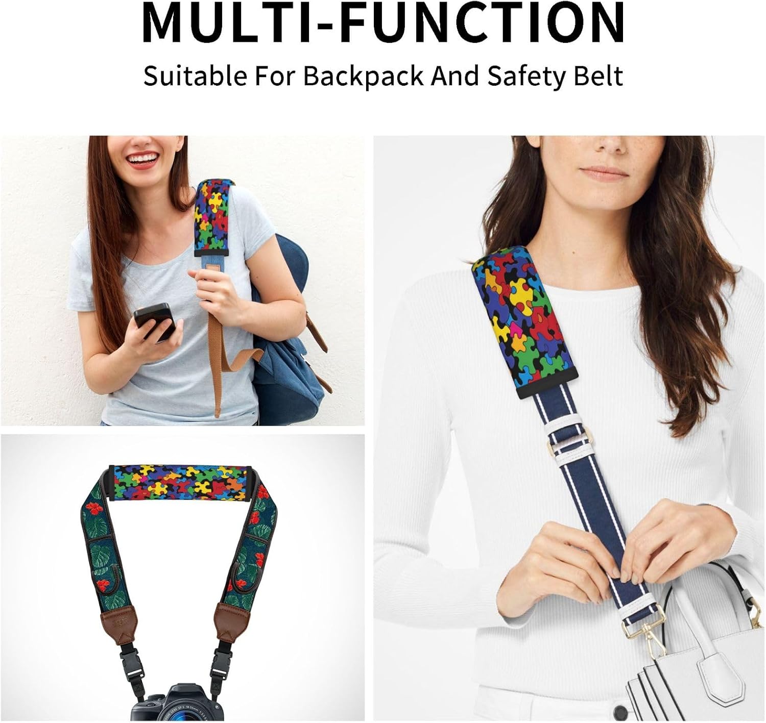 Colorful Autism Awareness 2 PCS Car Seat Belt Pad Cover for Adults, Suitable for Car Seat Belt Backpack Shoulder Bag