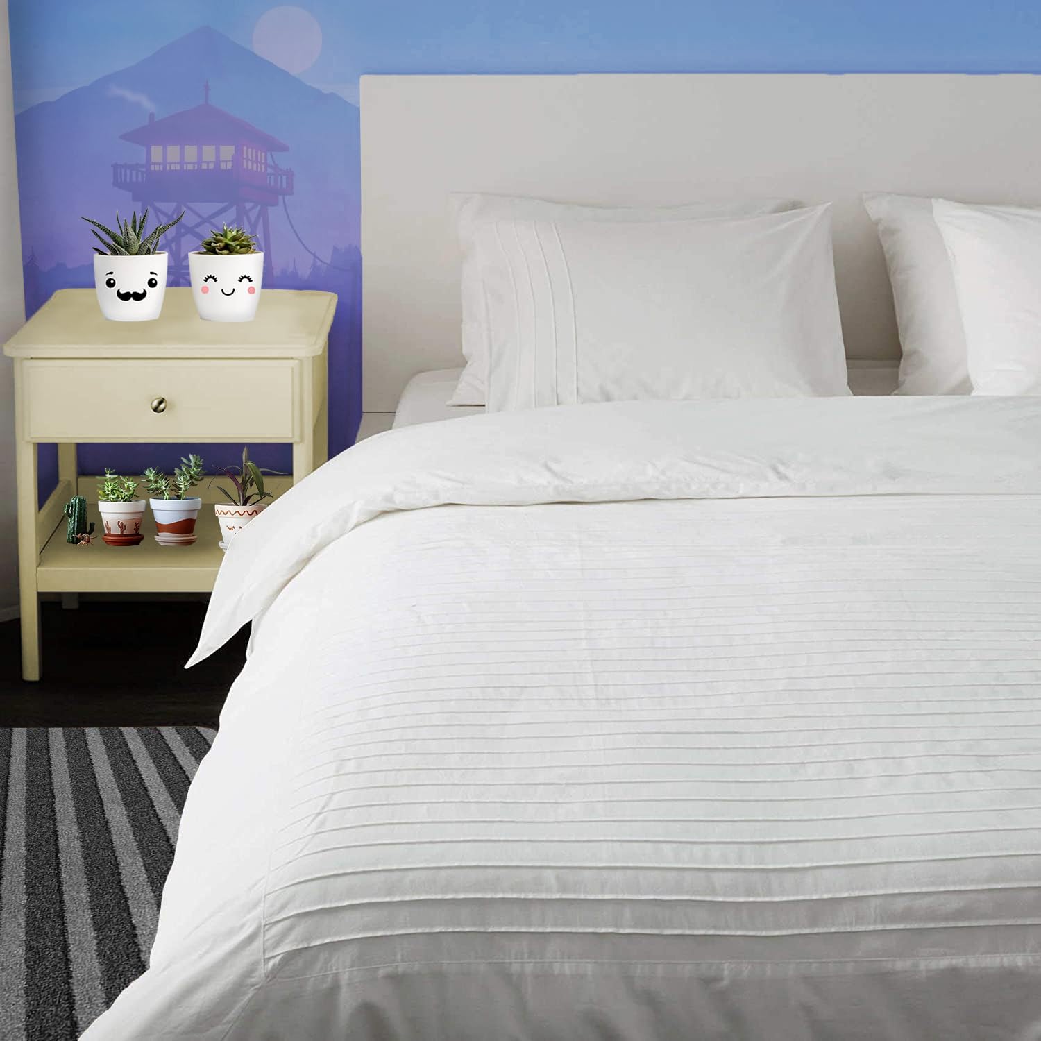 BedDecor Moroccan Pattern Duvet Cover Set, 3-Piece, King, 100% Egyptian Cotton, White