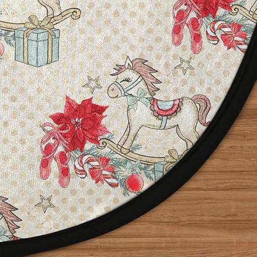Miniatura 3 de Christmas Poinsettia Trojan Horse 05 Round Area Rug 3ft Machine Washable Circular Rugs for Dining Room Table Bedroom Playroom Throw Rugs for Dog