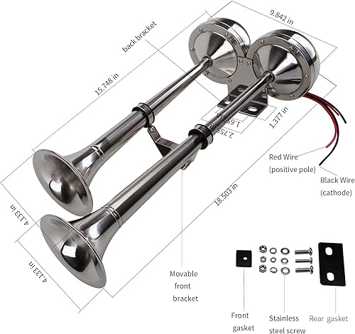 Miniatura 4 de Bocina de barco marino de 24 V, impermeable, de acero inoxidable, bocina de trompeta doble para barcos, barco, velero, yate, camión, turismo,