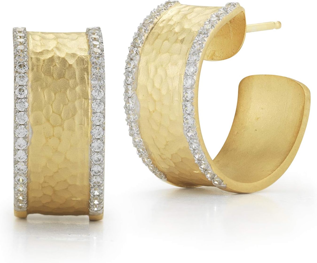 14K Yellow Gold 0.43ct TDW Diamond Hammer-finished Hoop Earrings