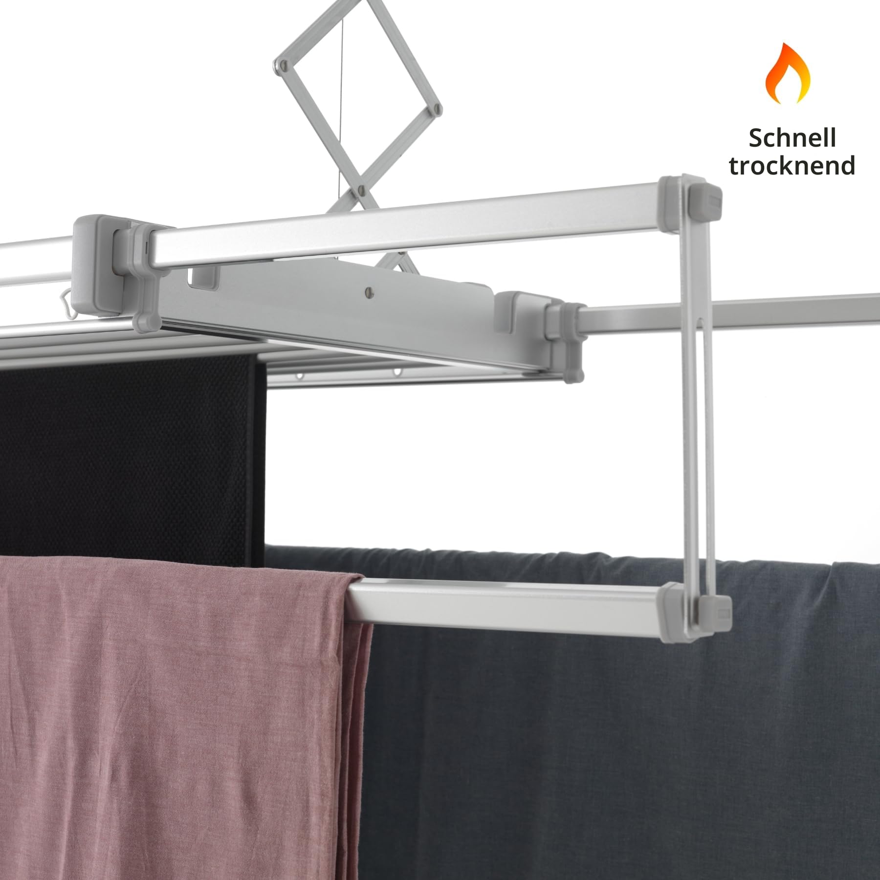 Foxydry Pro Wäscheständer für die Decke, beheizbar, mit Fernbedienung, mit Heißbelüftung, aus Aluminium und Stahl, für Bettwäsche (160 cm)