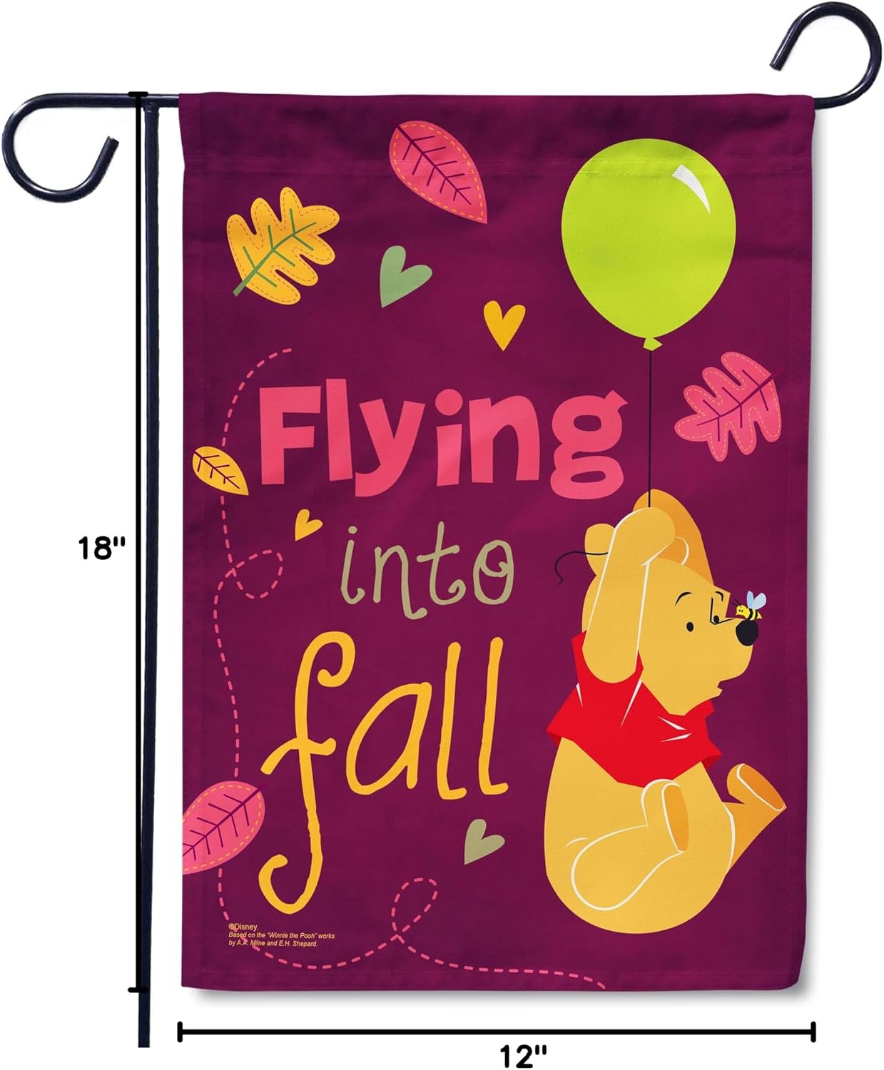 Flagology, Disney Flying into Fall Winnie the Pooh – Garden Flag 12" x 18", Outdoor Flag, Exclusive Premium Fabric, Officially Licensed Disney, Fall, Autumn