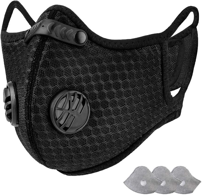 Reusable Sports Dust Face Protection Covering with Filters, Adjustable Personal Protective for Outdoor Activities (1 Black + 4 Activated Carbon Filters)
