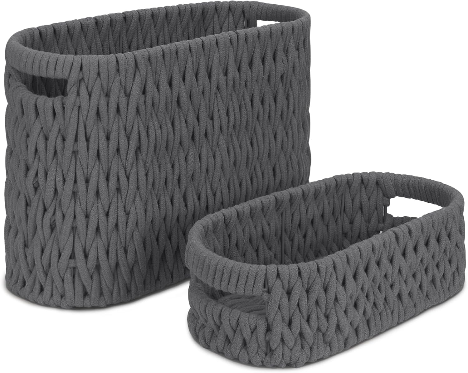 Boho Toilet Paper Storage Baskets, Cotton Rope Woven Bathroom Basket Set of 2, Standing Toilet Paper Holder for 6 Mega Rolls,Storage Bins for Toilet Tank Top, Bathroom Organizer Decor (Gray 2 Pack)