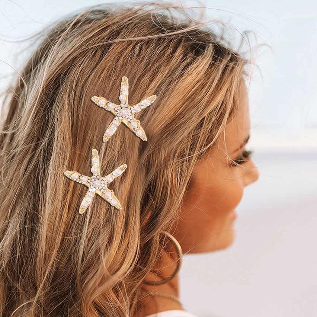 CAKURE Starfish Hair Clips Gold Metal Sea Star Hair Barrettes Cute Pearl Side Hair Pins Beach Hair Accessories for Women and Girls (Pack of 2) (a-gold) - Image 3