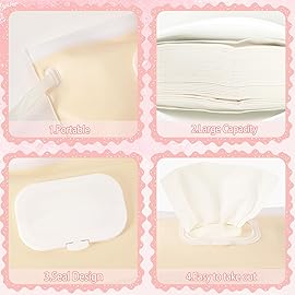 FEBSNOW 2 Pack Baby Wipes Dispenser, Portable Refillable Wipe Holder Baby Wipes Container Travel Wipes Case Reusable Wet Wipes Pouch (Cream, Pink)