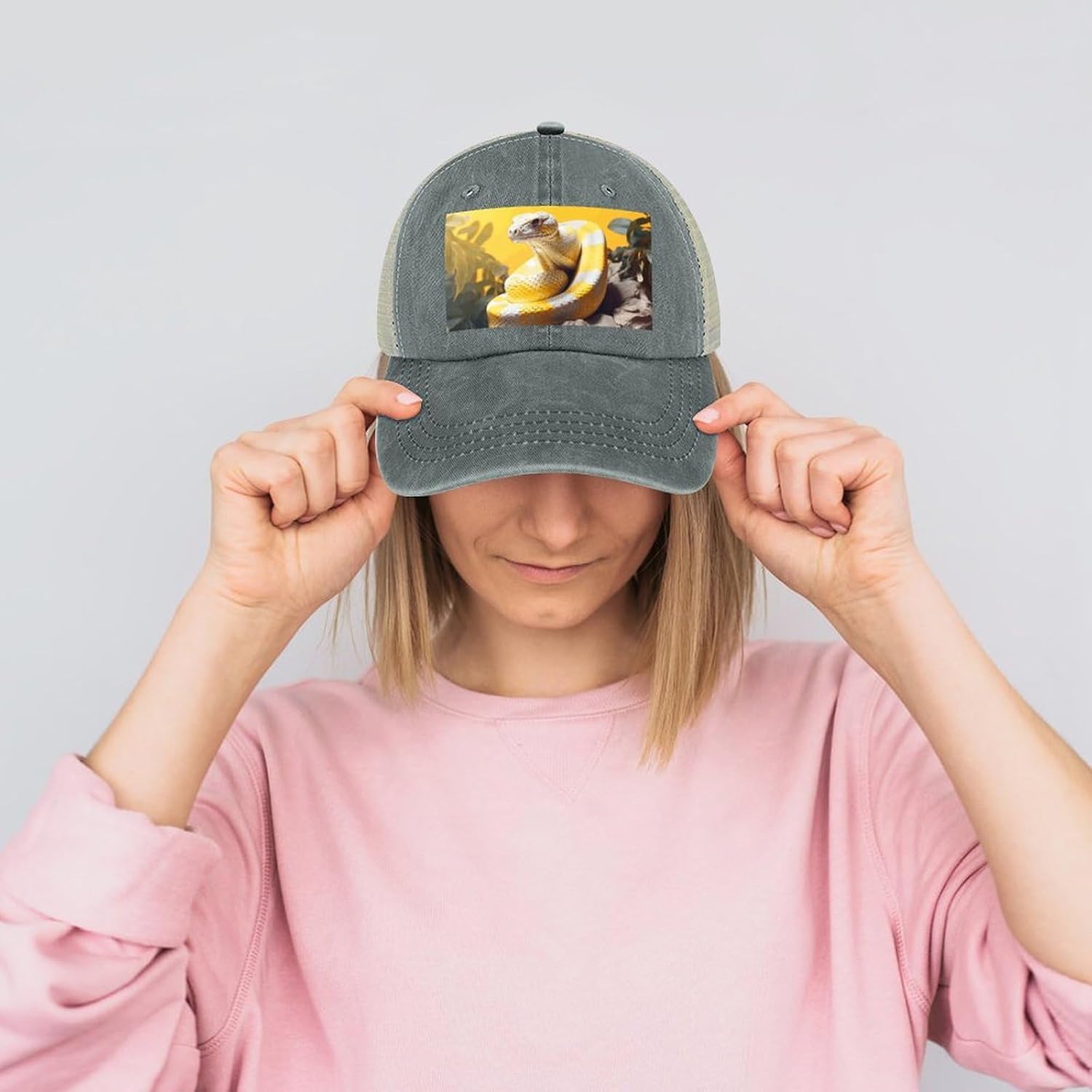 Yellow and White Python Sport Hat for Men Women Hollow Cowboy Hat Adjustable Baseball Cap Apparel Gifts Accessories