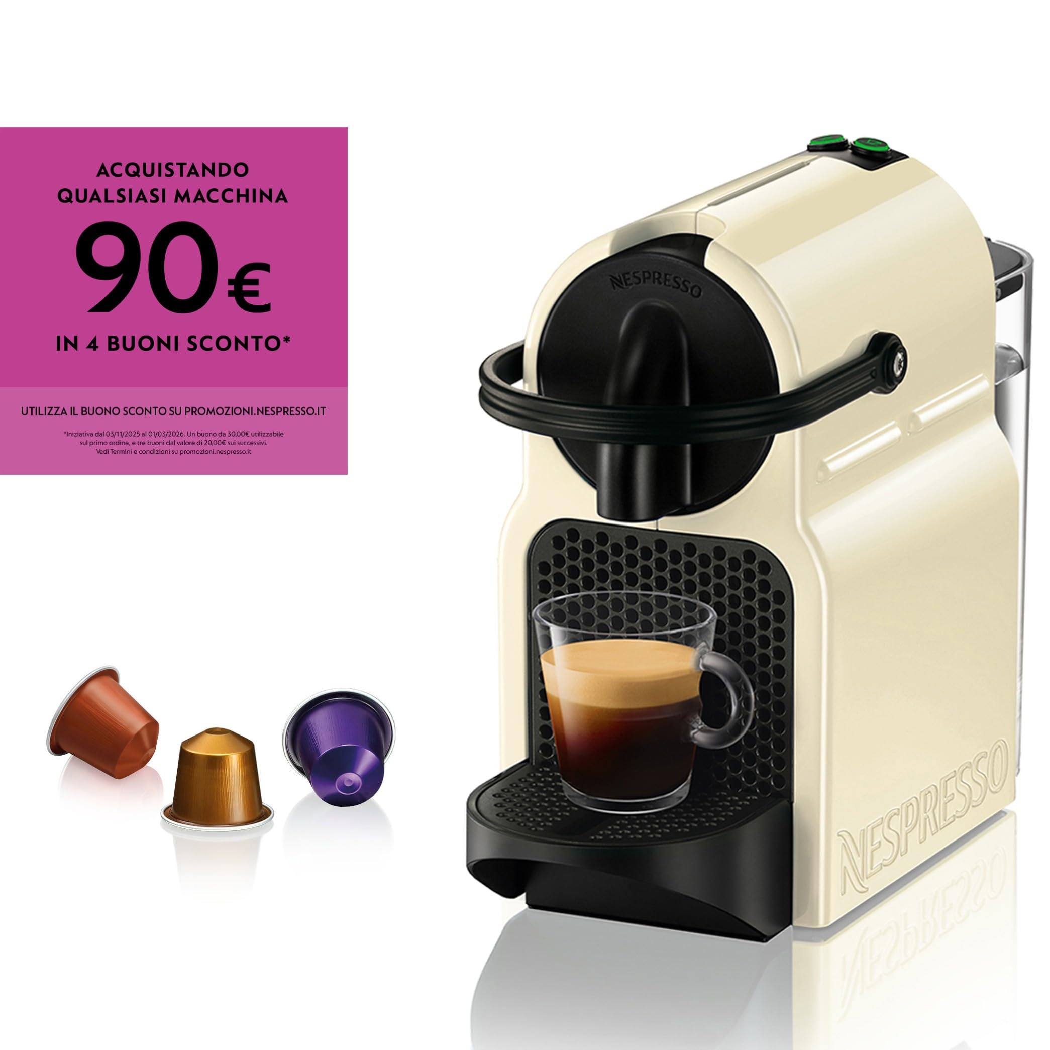 Nespresso Inissia EN80.CW Macchina per Caffè Espresso, Cream