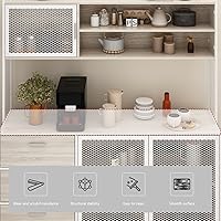 Vista 6 de Armario grande de cocina, armario de almacenamiento con 3 puertas de metal, 3 cajones y estante para microondas, para almacenamiento abierto