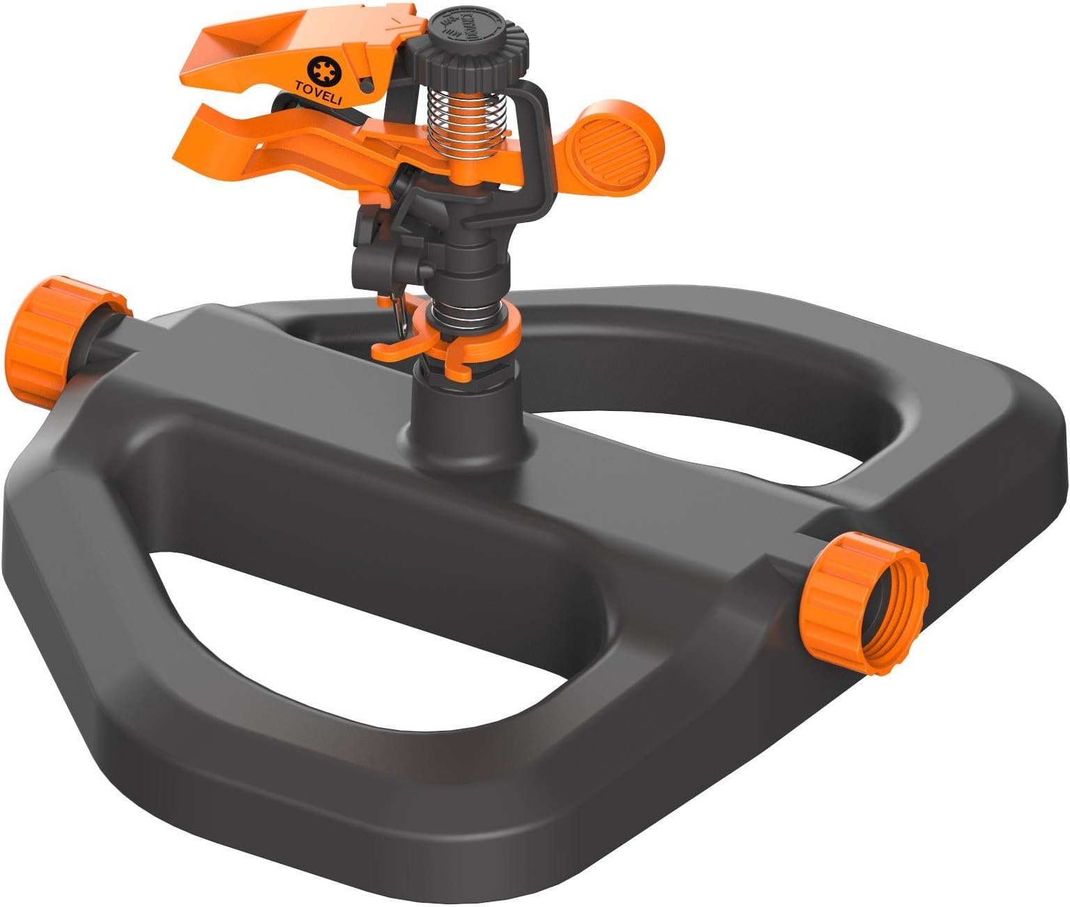 Toveli Improved Lawn Sprinkler - High-Performance Water Irrigation System for Green Garden - 360ยฐ Rotating Impulse Head Fits Any Yard Size โ Adjustable Up to 43 Feet Long Range - Easy Hose Connection