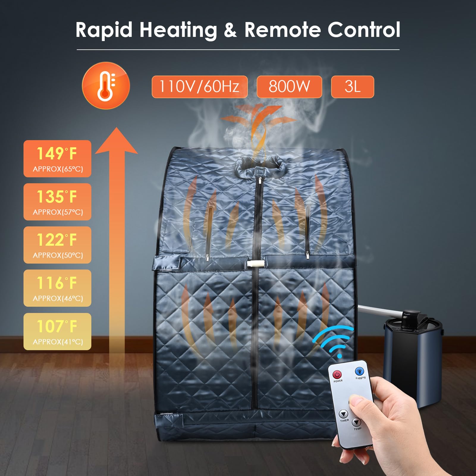 Sauna Portatile per Tutto Il Corpo, Sauna a Vapore Portatile per la casa, 3 Litri 800 W, Tenda da Sauna con Vapore, Sedia, Telecomando Incluso, Nero