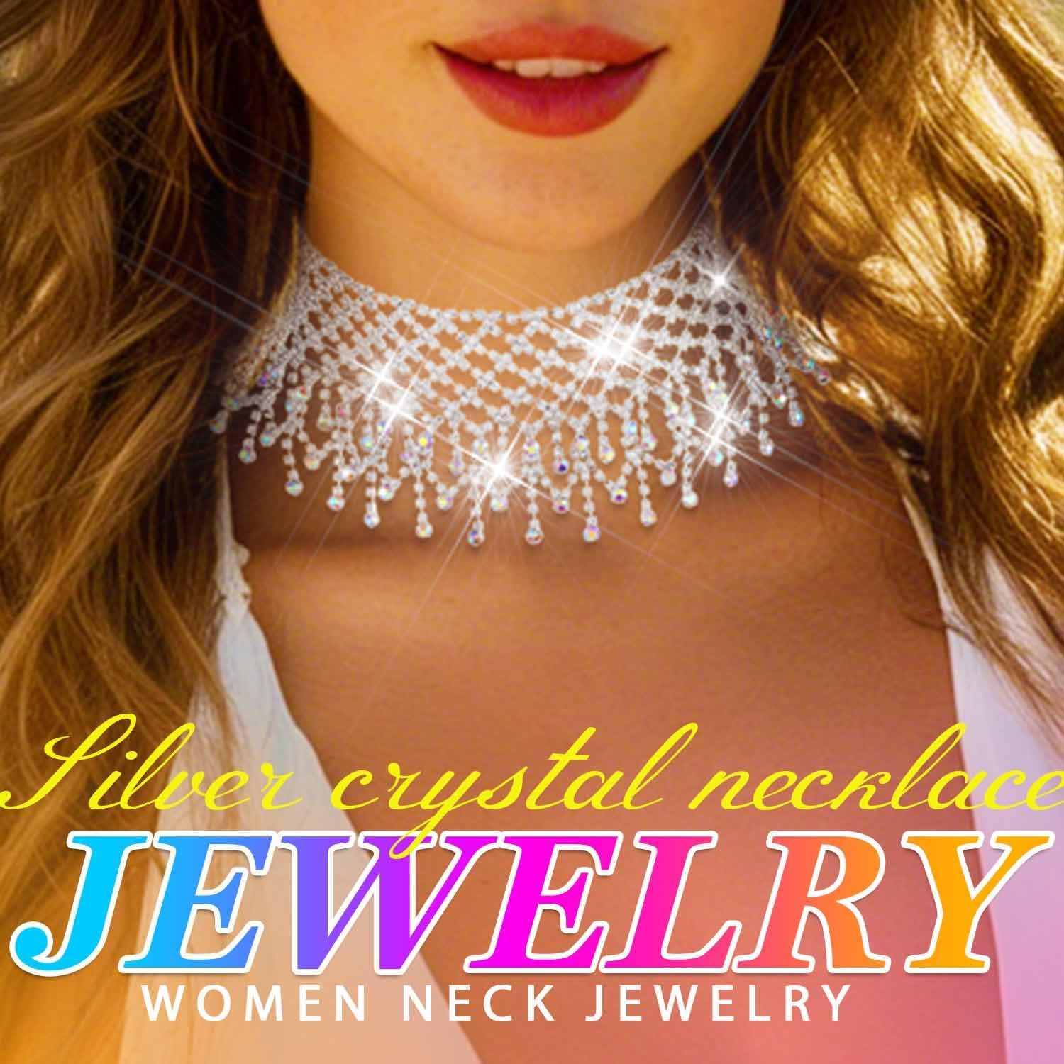Nicute Rhinestone Choker Necklace Silver Crystal Necklaces Bling Wedding Prom Necklace Jewelry for Women - Image 4