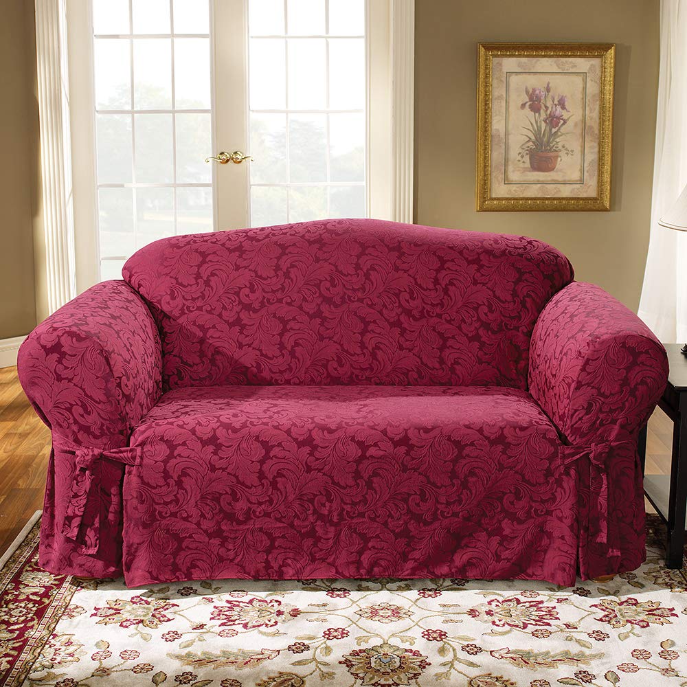 Surefit Scroll Loveseat Piece Slipcover Burgundy Desertcart