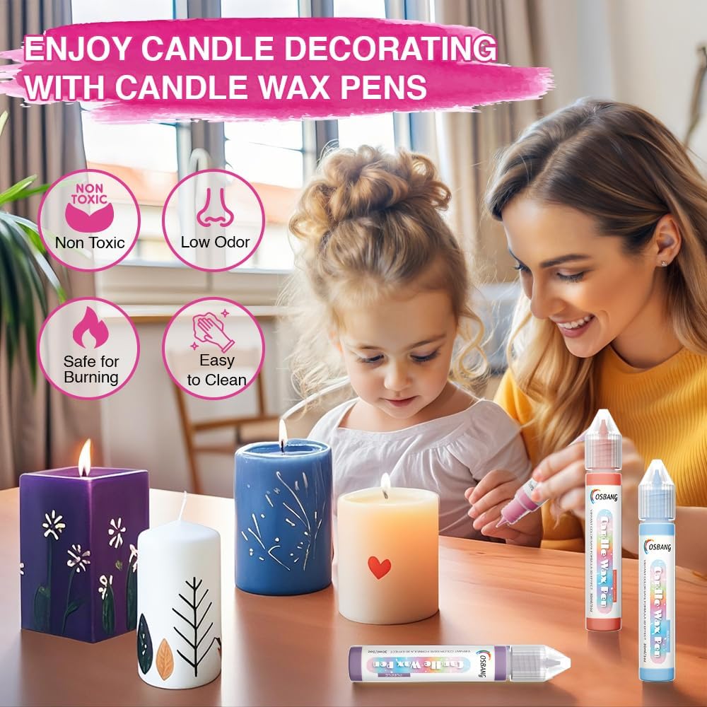 Candle Wax Pen, 12 Vibrant Colors Candle Wax Pen Set, Beginner-Friendly for Festival, Birthday Decorating, Blessing Writing & More DIY Crafts(30ml/1oz*12)