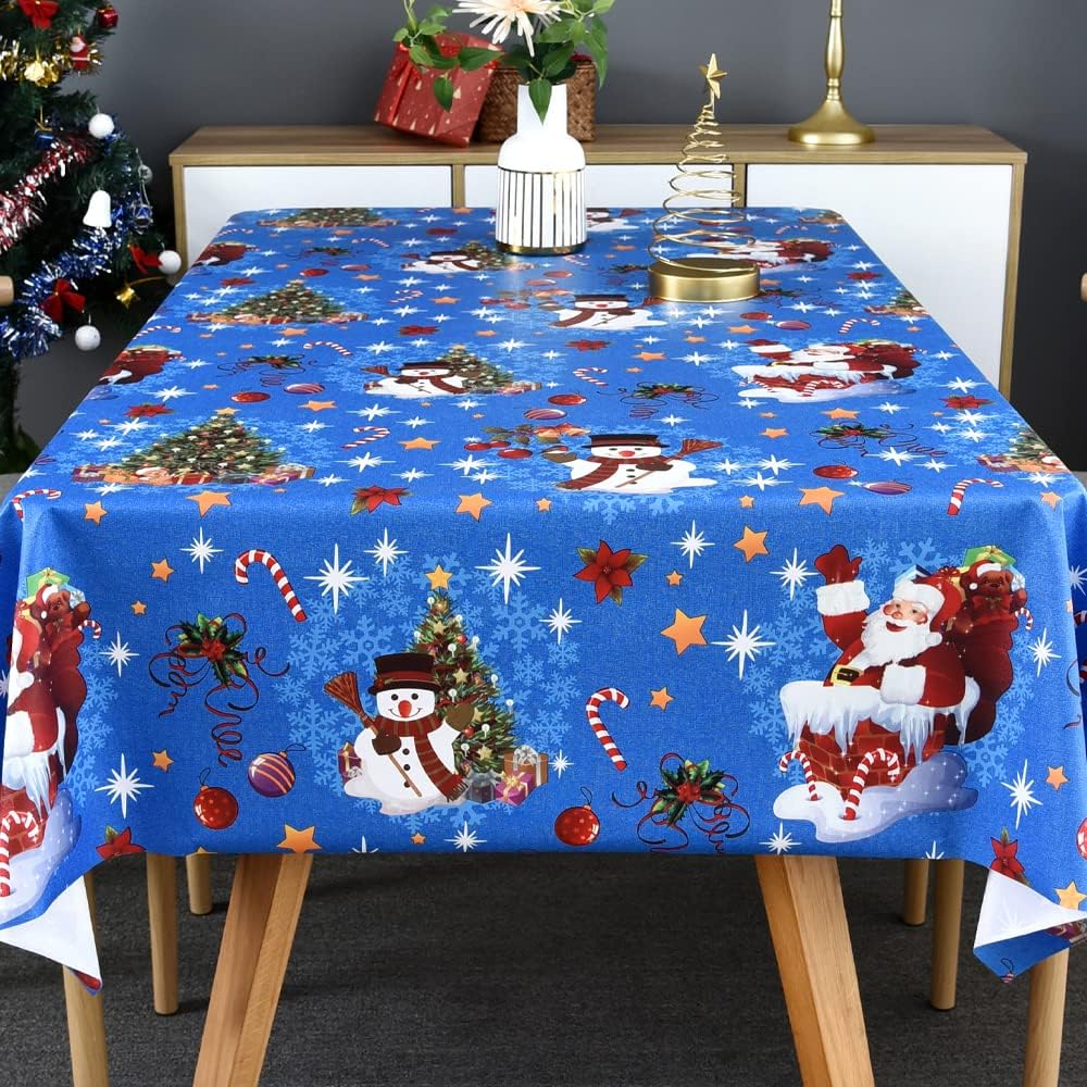 TruDelve Plastic Christmas Tablecloth Rectangle Blue Vinyl