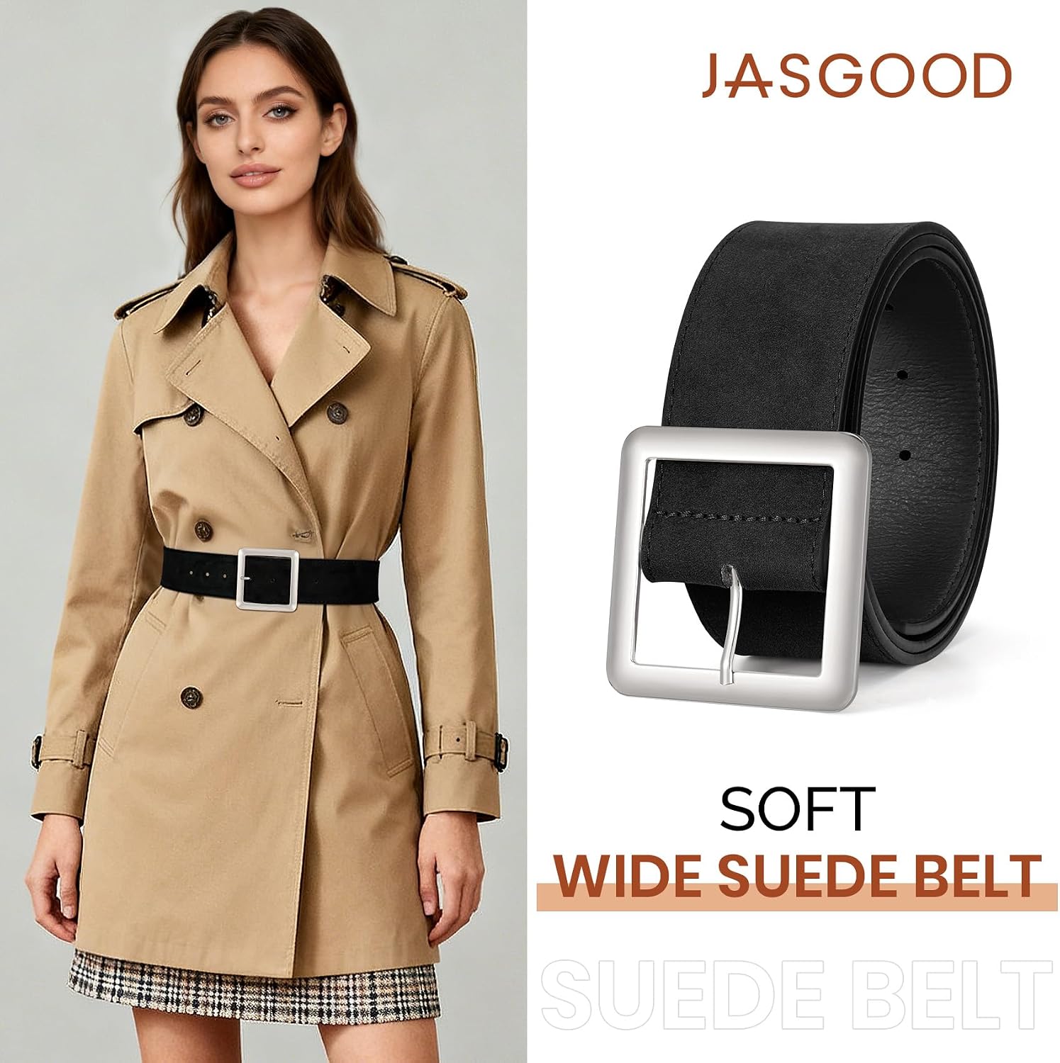 JASGOOD Wide Suede Belts for Women Chunky Fashion Ladies Waist Belt for Jeans Dresses Coats 1.89" Width