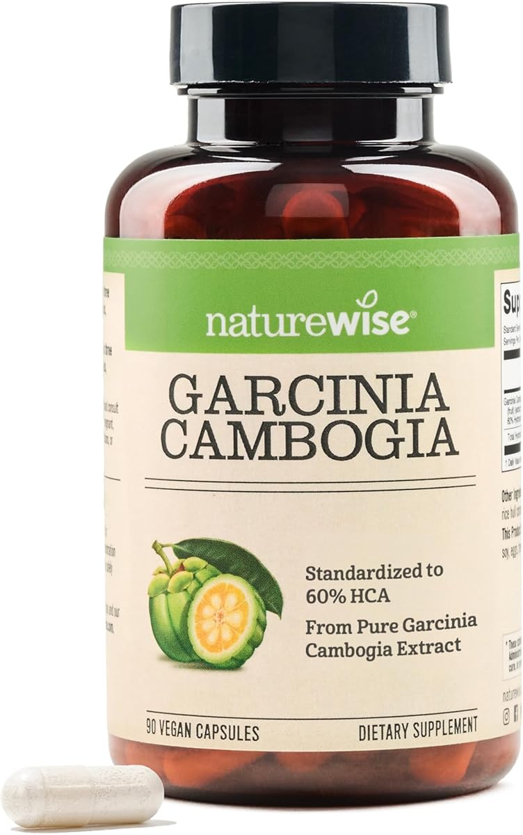 Naturewise Garcinia Cambogia - 60% HCA Concentration Extract, Natural Support for Weight Goals and Energy Levels - Vegan, Non-GMO, Gluten Free - 90 Capsules[1-3 Month Supply]