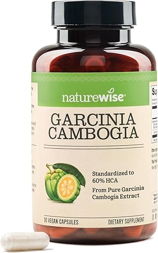 NatureWise Garcinia Cambogia - Extracto de concentración de 60% HCA, apoyo natural para objetivos de peso y niveles de energía - Vegano, sin OMG,