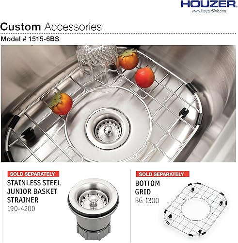 Miniatura 12 de Houzer Fregadero de barra y preparación de acero inoxidable para hospitalidad: fregadero de 2 agujeros de montaje superior de 15 pulgadas para bar