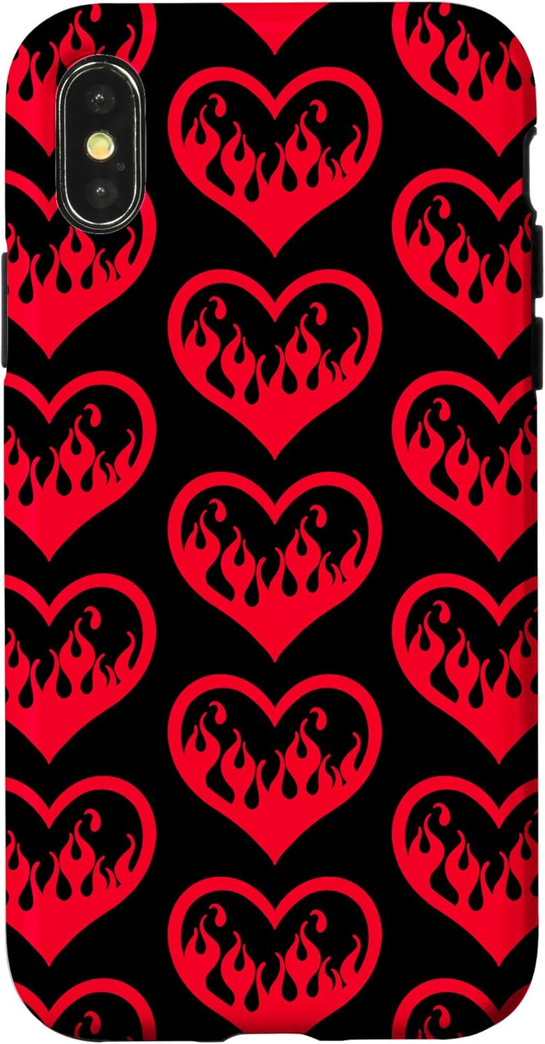 iPhone XR Valentine's Day Flames Heart Gothic Y2K Goth E-Girl Emo Red Case