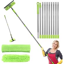 Window Cleaning Kit Extra Long 2in1 Cleaner Equipment, Professional Window Squeegee Glass Cleaning Tool with Spare Microfiber Cloth Squeegee Strips