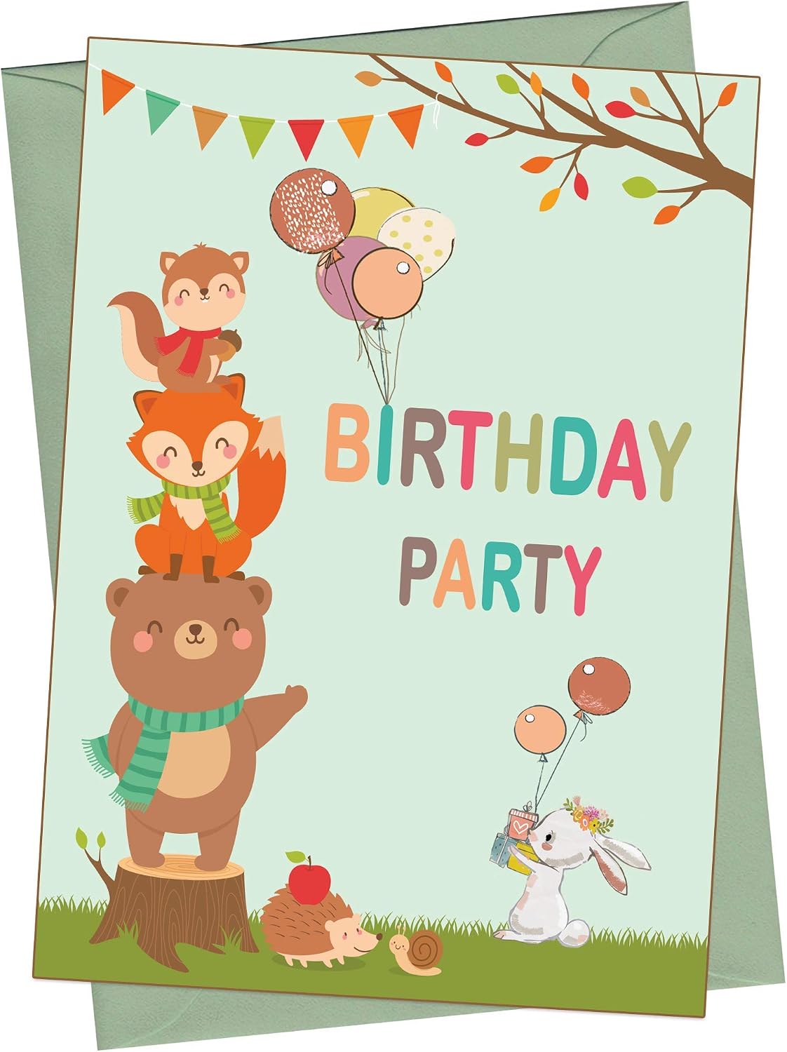 the lazy panda card company 20 Eco Friendly Woodland Animals Birthday Invitations for Children (With Envelopes)