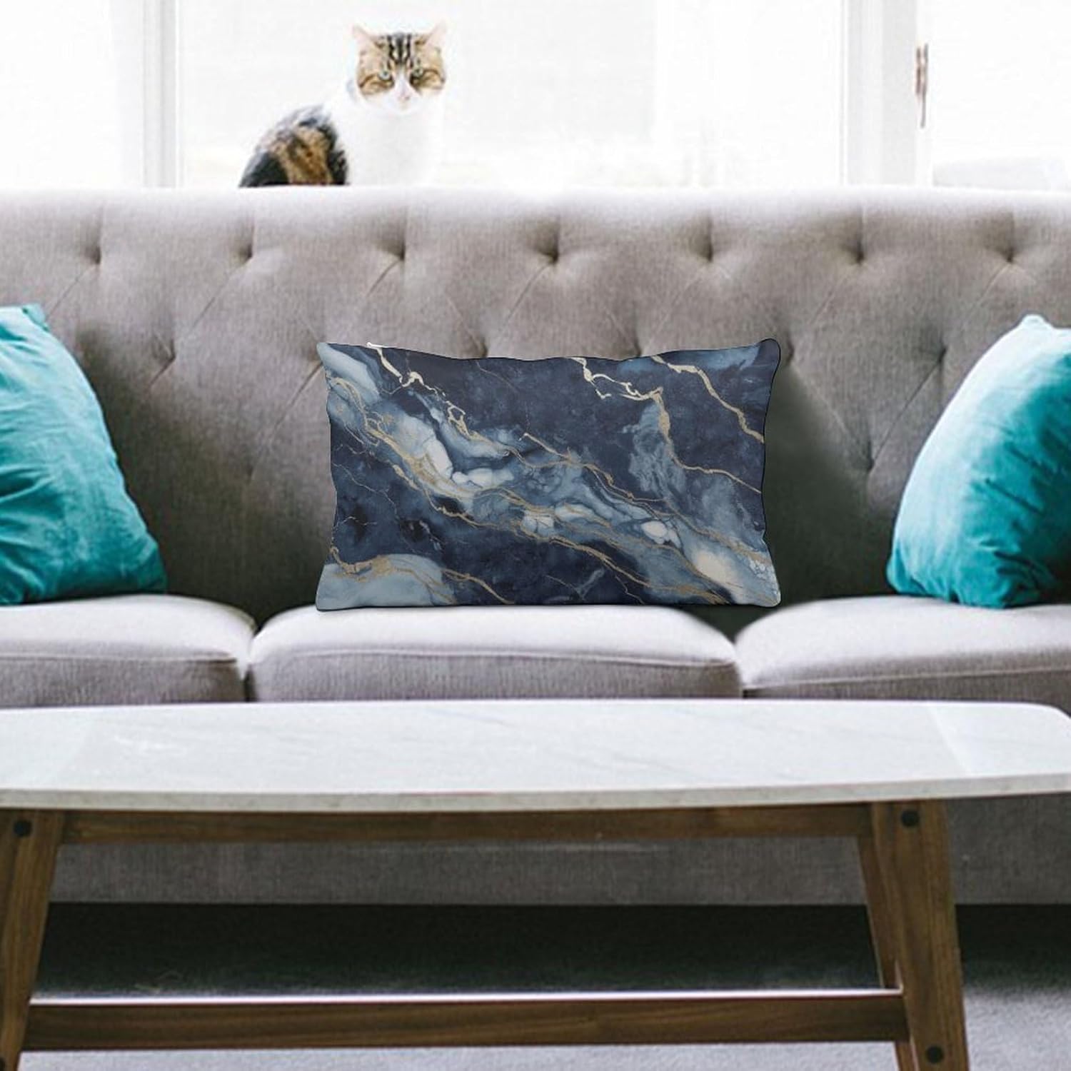 Marble Navy Blue Mixed Pillow Cases Queen Size Set of 1 Soft Comfortable Throw Pillows Covers Decorative Pillowcase with Zipper Bed Cushion Covers for Couch Sofa Bedroom 12 "x20
