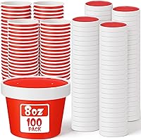 Vista 11 de Fulmoon Paquete de 100 recipientes de papel para sopa con tapas, recipientes de papel desechables para alimentos con tapa ventilada, tazas de postre