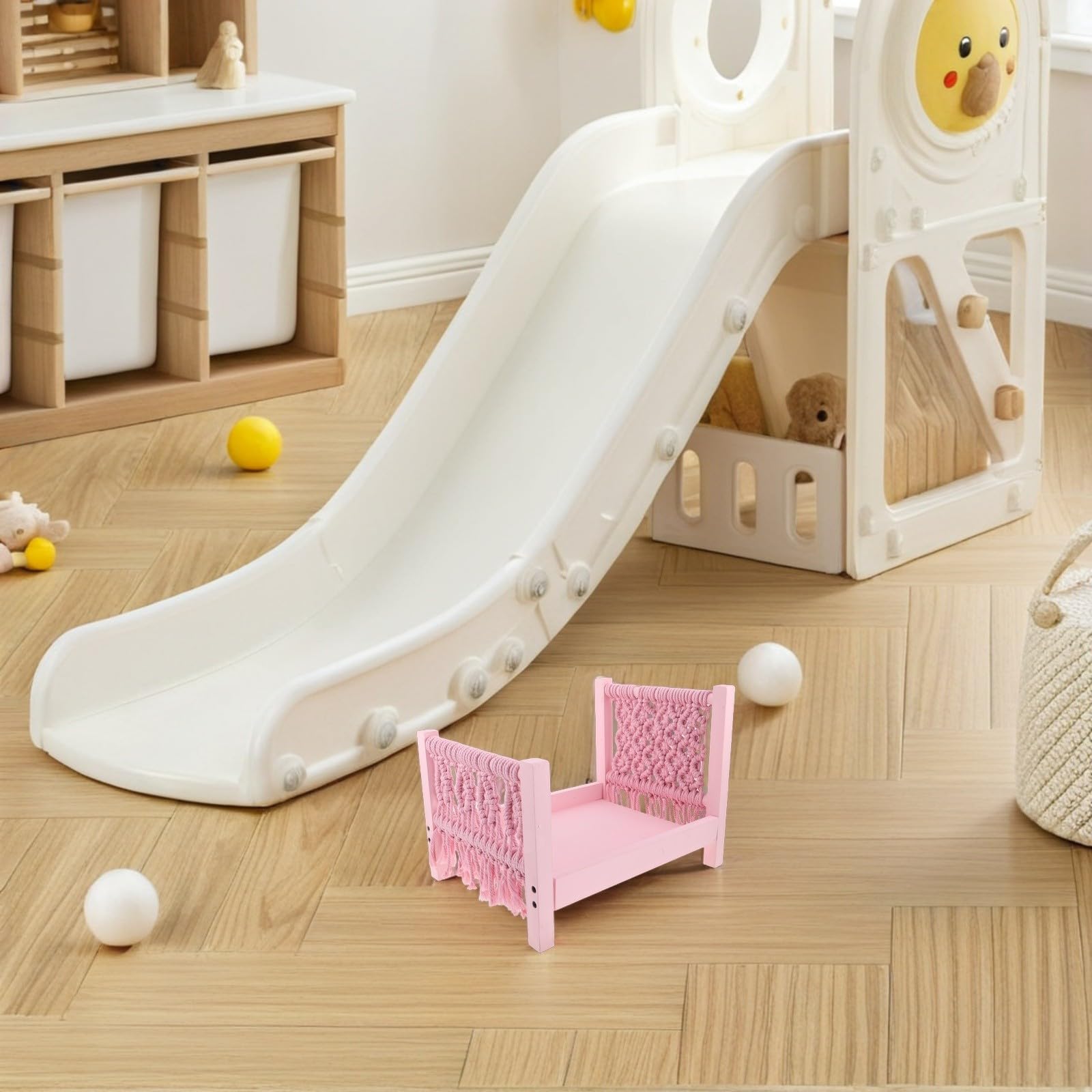 Alipis Cama de Madera para Fotografía de Recién Nacidos Decoración Artística de Flecos, Portátil y Cómoda para Sesiones de Fotos de Bebés en Estudio
