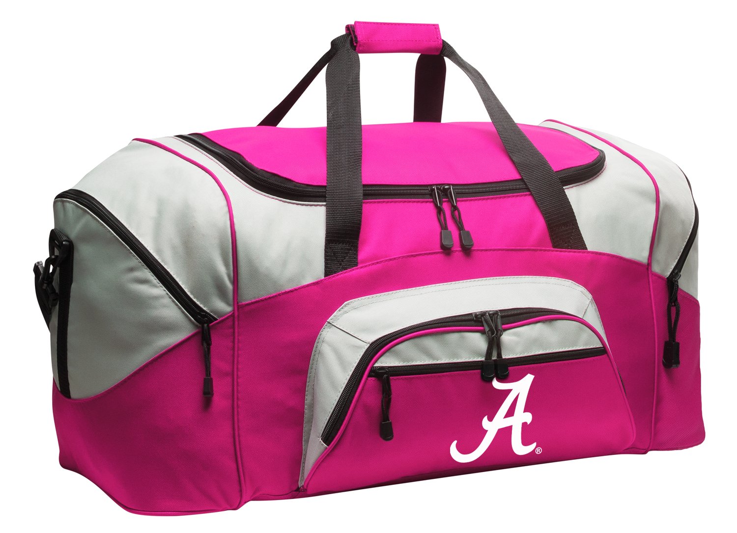 University of Alabama Duffel Bag - Large Bama Suitcase Travel Duffle or Sports Gear Gym Bag (Alabama Circle Logo - Red) (Alabama A - Pink)