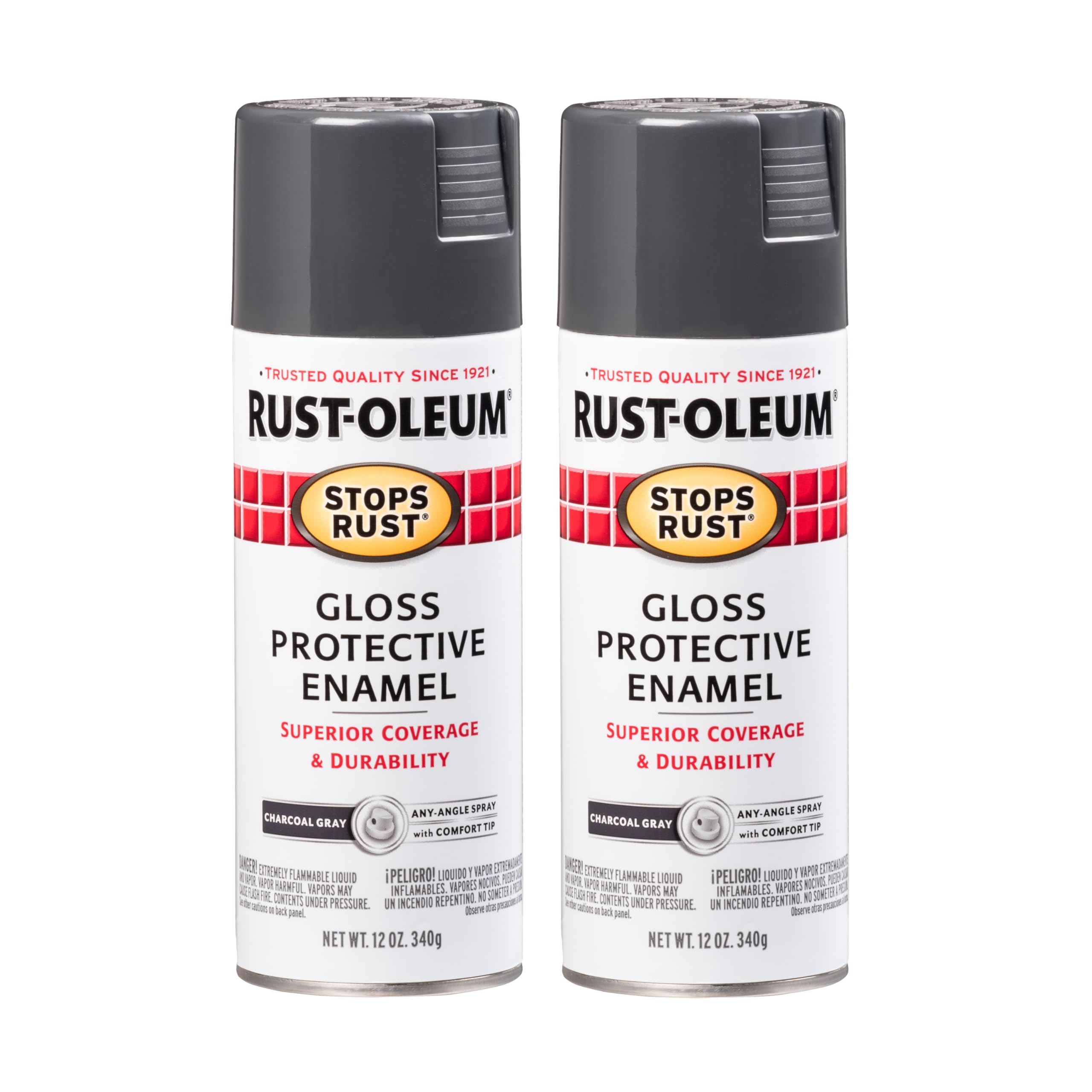 Rust-Oleum Stops Rust Spray Paint, Gloss Charcoal Gray | Rust Resistant, Indoor and Outdoor Durability, Beautiful Finish on Metal, Wood and More, Sprays from Any Angle, 2 Pack