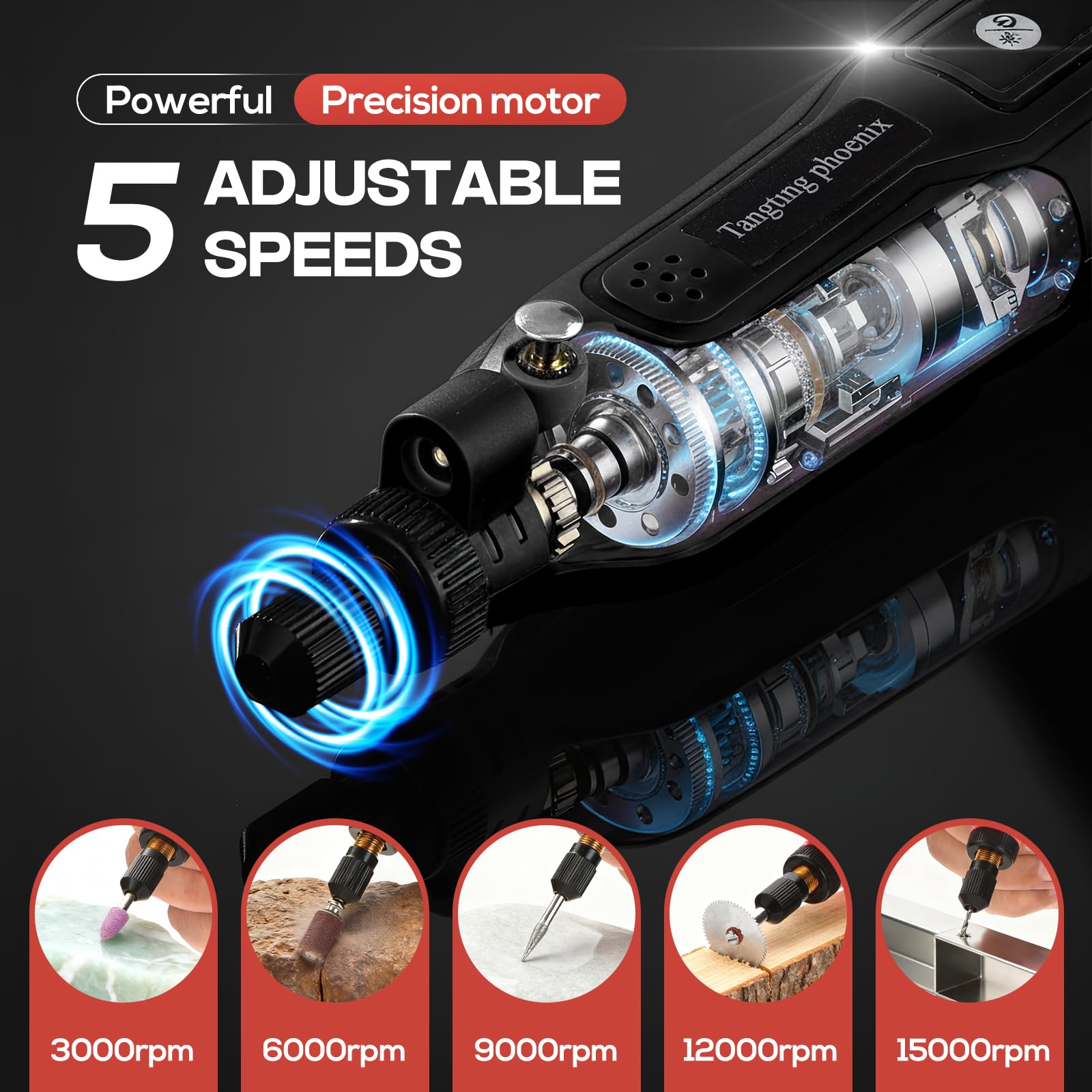 Kit de herramientas rotativas todo en uno con 45 accesorios, herramienta eléctrica inalámbrica de 3.7 V, 5 velocidades y carga USB para manualidades, lijado, pulido, grabado, color