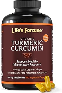 Life's Fortune Organic Turmeric Curcumin with Black Pepper and Ginger, Enhanced Absorption, Extra Strength Supplement, Joint & Immune Support, Non-GMO, 180 Cap - 2250mg