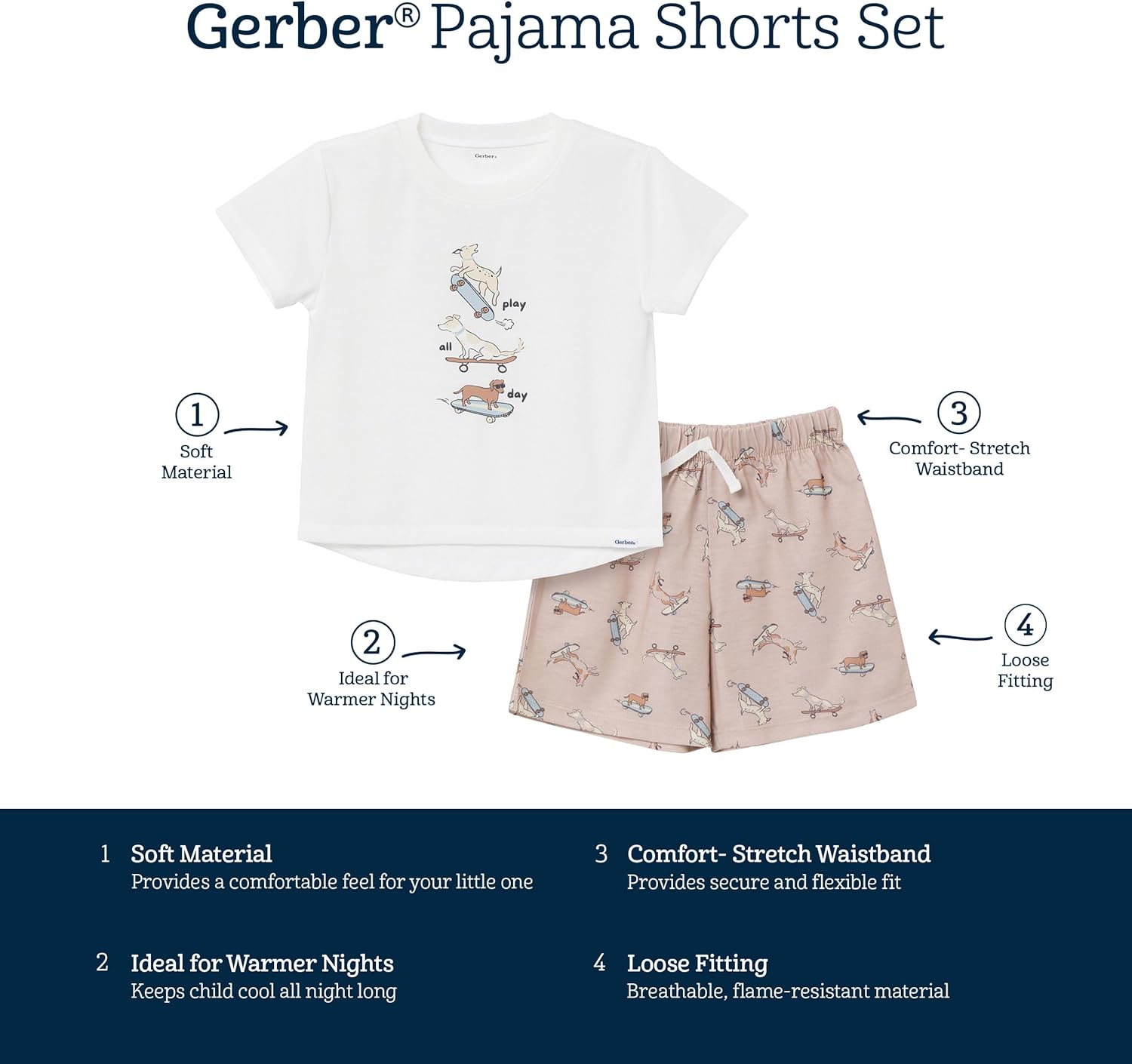 Gerber baby-boys 2-piece Pajama Set (Polyester Flame Resistant Short-sleeve Top & Shorts) - Image 6