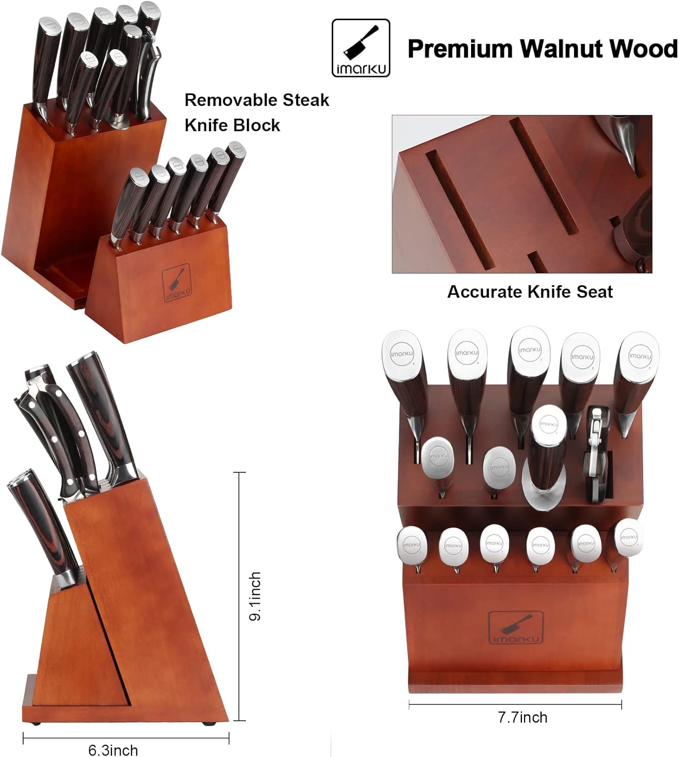 Review Discount Japanese Knife Set, imarku 16-Pieces Hammered Kitchen Knife Set with Block, German HC Stainless Steel Knives Set for Kitchen, Premium Pakkawood Handles Knife Block Set