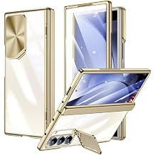 for Samsung Galaxy Z-Fold-6 Case with Camera Kickstand, Front Screen Protector, Full Body Protective Cover, Luxury Clear Plating Slim Phone Cover for Z Fold 6 Gold