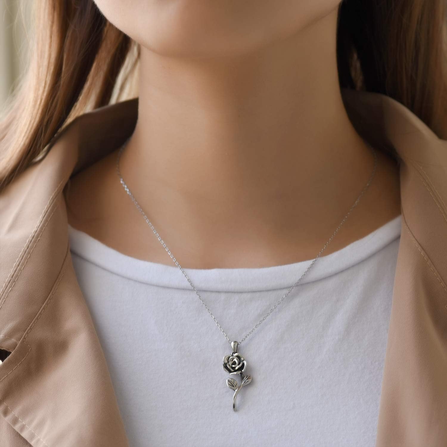 BEILIN 925 Sterling Silver Rose Flower Necklace I Love You Forever Necklaces Jewelry Gifts for friend Wife Mom Women Her