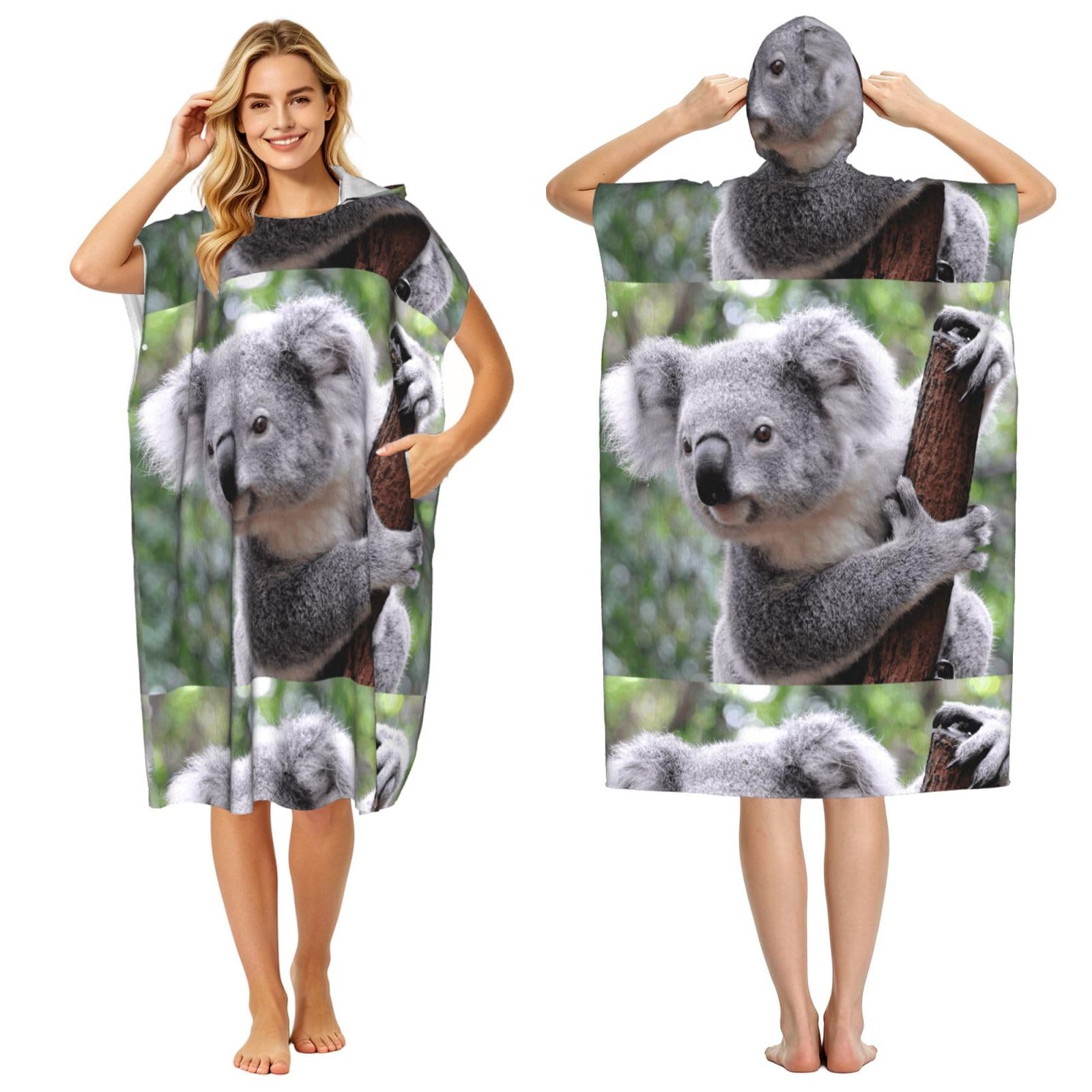 Poadnly Koala On Branch, Adult Hooded Beach Towel 90 x 110 cm,Changing Bath Robe, Surf Poncho Towel For Women Men