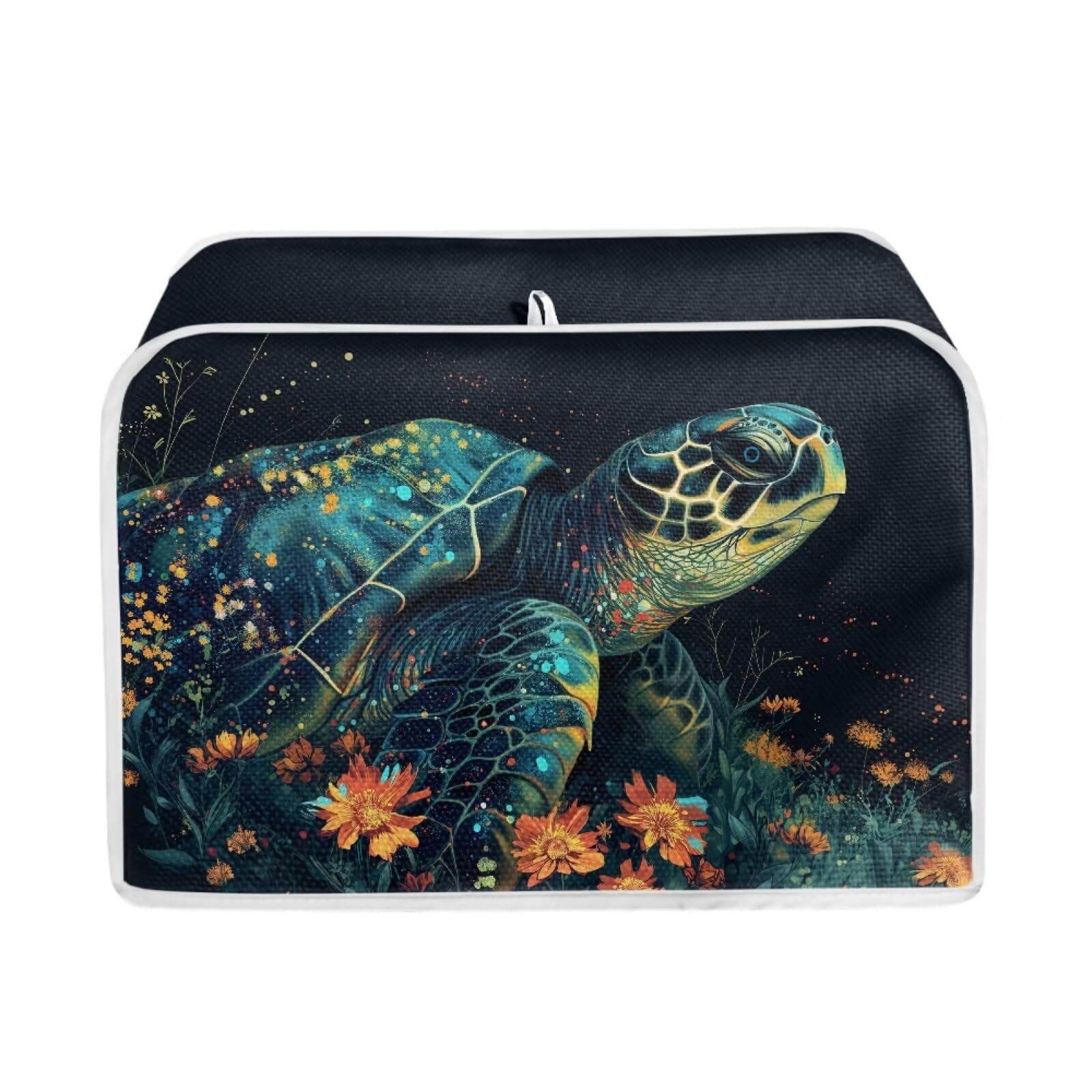 Bulopur Blue Sea Turtle Flowers Toaster Bread Maker Cover 4 Slice, Toaster Cover Fits for Most Standard Toaster Bread Maker Machine, Universal Size Microwave Oven Dust Cover