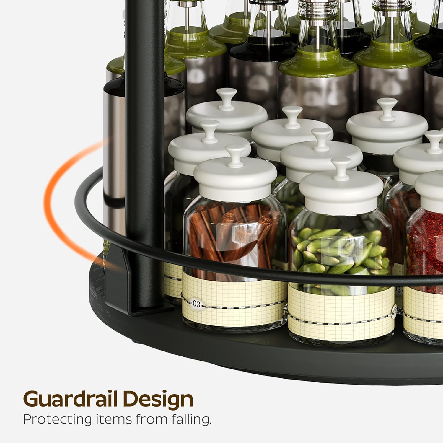 YATINEY 3-Tier Lazy Susan Organizer, Rotating Spice Rack, Spinning Organizer, Industrial Turntable Spice Rack Organizer for Cabinet, Kitchen Countertop, Pantry, Black SR23BK