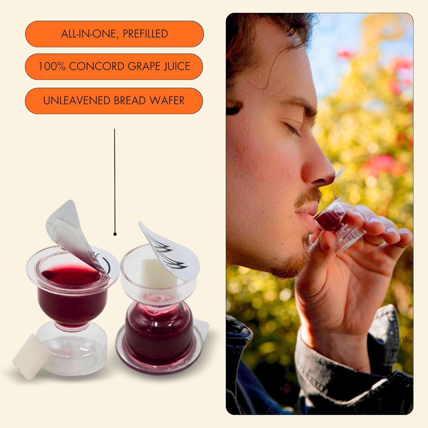 The Miracle Meal Pre Packaged Gluten Free Premium Chalice Communion Cups | Box of 100 with juice and Gluten Free wafer