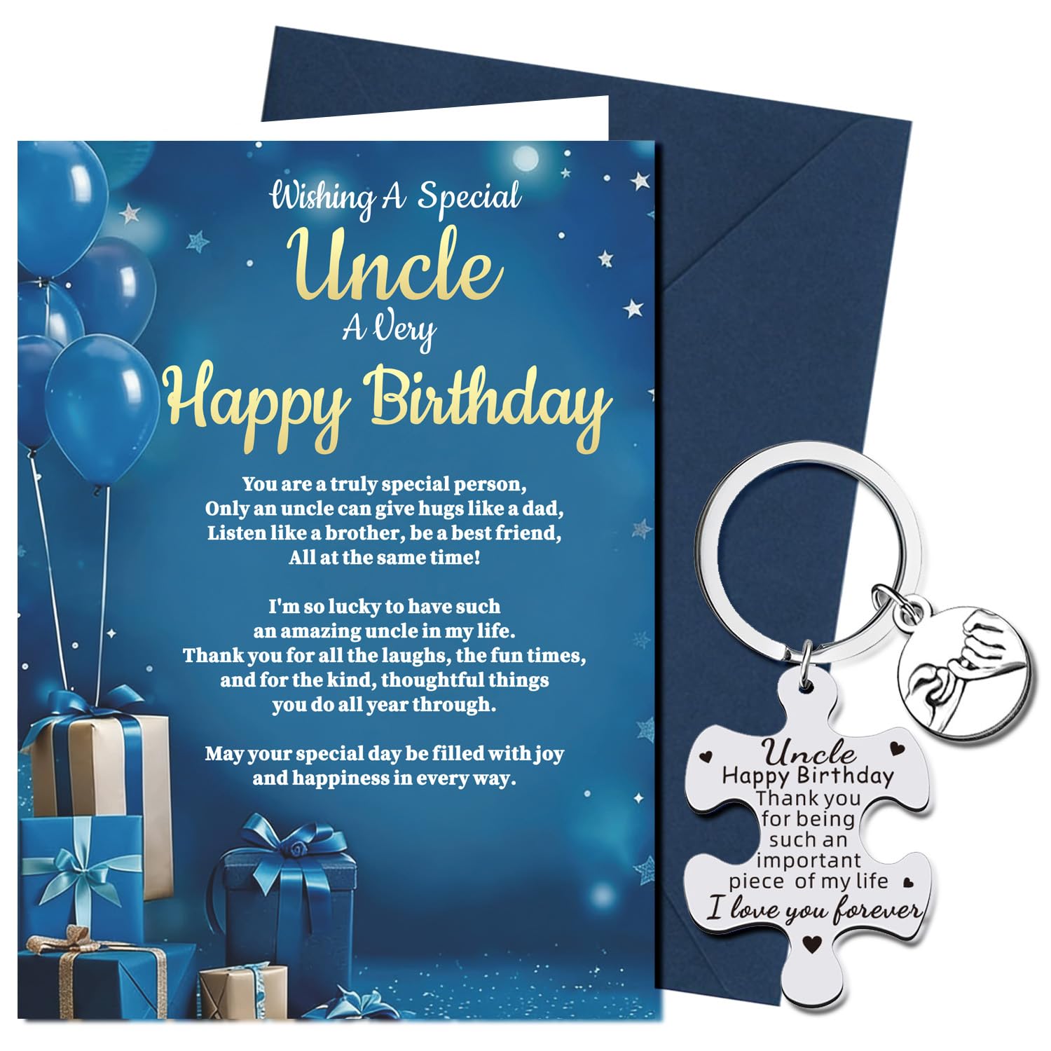 XINDY Uncle Birthday Card, Sentimental Wording Happy Birthday Card Uncle Keyring Gifts from Nephew, Niece with Envelope — image 1